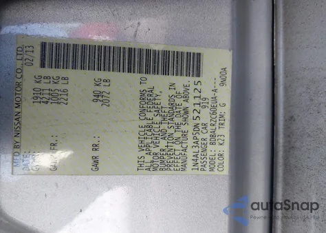 2013 Nissan Altima 2.5 S из США, поврежденный, VIN 1N4AL3AP5DN521125